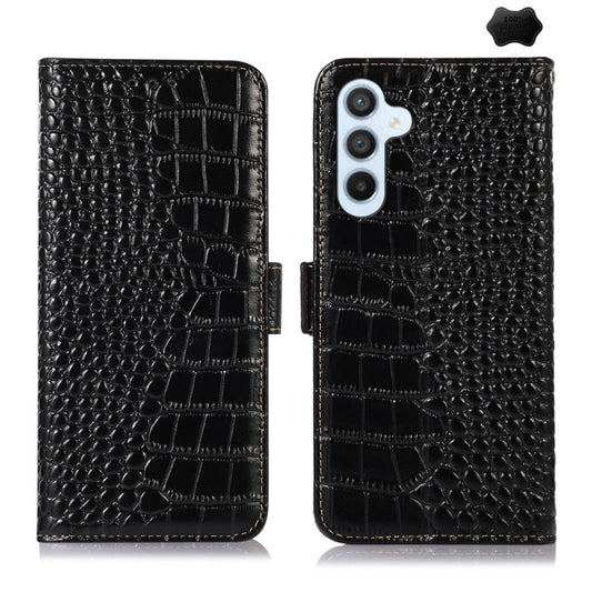 For Samsung Galaxy A35 5G Crocodile Top Layer Cowhide Leather Phone Case(Black) - Galaxy Phone Cases by buy2fix | Online Shopping UK | buy2fix