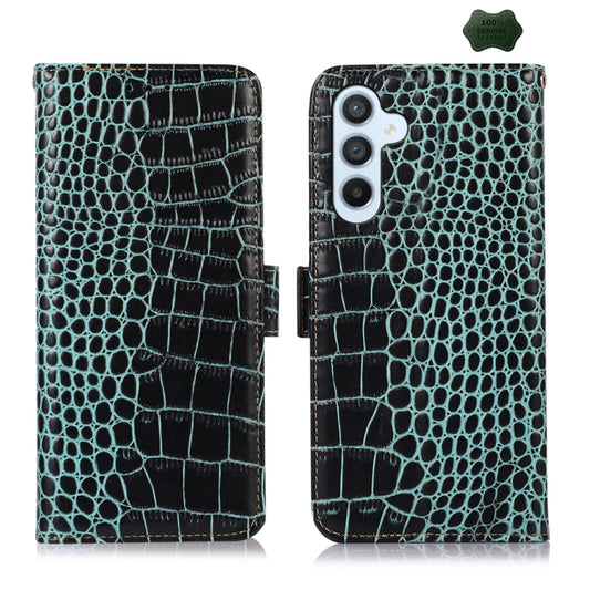 For Samsung Galaxy A35 5G Crocodile Top Layer Cowhide Leather Phone Case(Green) - Galaxy Phone Cases by buy2fix | Online Shopping UK | buy2fix