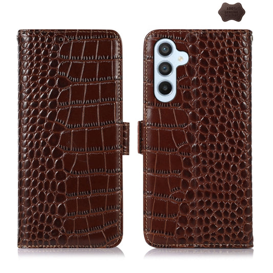 For Samsung Galaxy A35 5G Crocodile Top Layer Cowhide Leather Phone Case(Brown) - Galaxy Phone Cases by buy2fix | Online Shopping UK | buy2fix