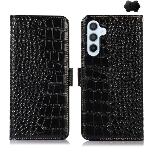 For Samsung Galaxy A55 5G Crocodile Top Layer Cowhide Leather Phone Case(Black) - Galaxy Phone Cases by buy2fix | Online Shopping UK | buy2fix