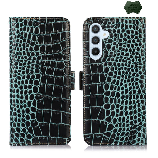 For Samsung Galaxy A55 5G Crocodile Top Layer Cowhide Leather Phone Case(Green) - Galaxy Phone Cases by buy2fix | Online Shopping UK | buy2fix