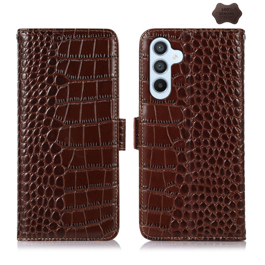 For Samsung Galaxy A55 5G Crocodile Top Layer Cowhide Leather Phone Case(Brown) - Galaxy Phone Cases by buy2fix | Online Shopping UK | buy2fix