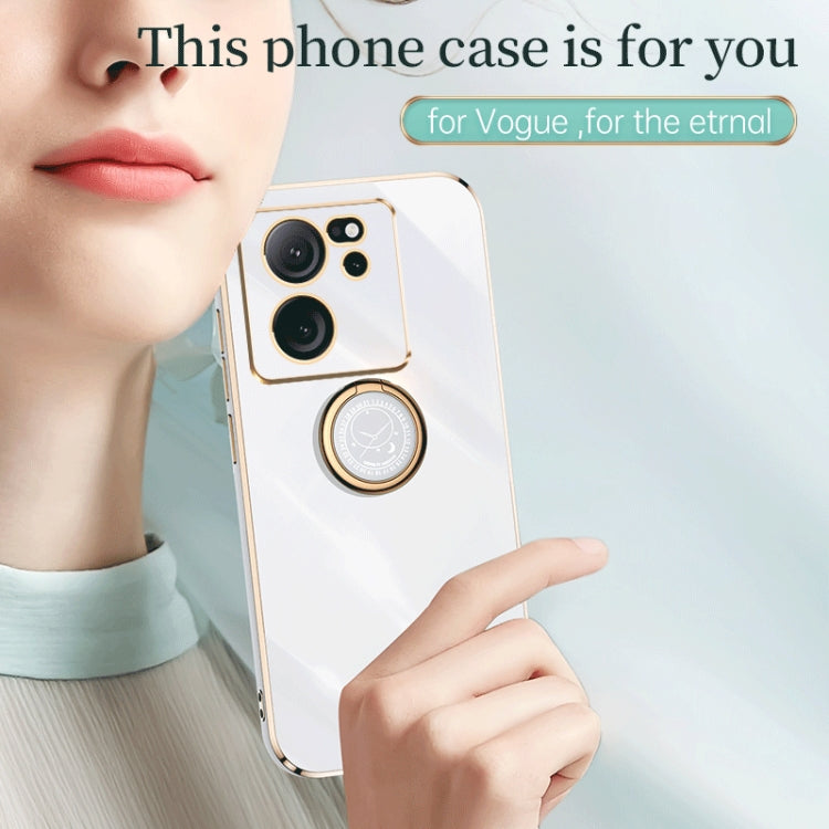 For Xiaomi Redmi K60 Ultra / Mi 13T XINLI Straight Edge 6D Electroplate TPU Phone Case with Ring Holder(White) - Redmi K60 Ultra Cases by XINLI | Online Shopping UK | buy2fix
