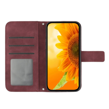 For Xiaomi 13T / 13T Pro Skin Feel Sun Flower Embossed Flip Leather Phone Case with Lanyard(Wine Red) - Xiaomi Cases by buy2fix | Online Shopping UK | buy2fix