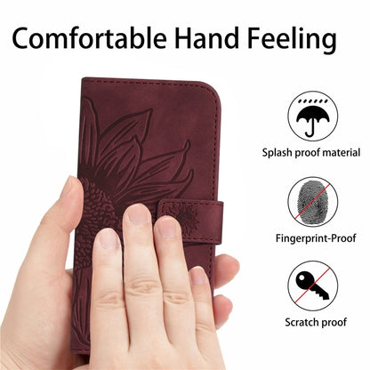 For Xiaomi 13T / 13T Pro Skin Feel Sun Flower Embossed Flip Leather Phone Case with Lanyard(Wine Red) - Xiaomi Cases by buy2fix | Online Shopping UK | buy2fix