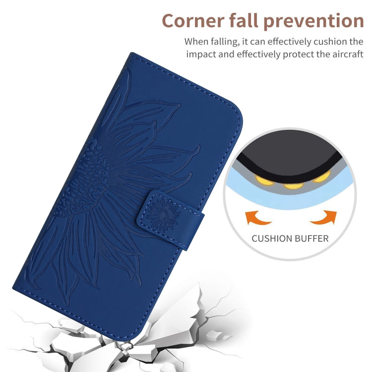 For Xiaomi 14 Skin Feel Sun Flower Embossed Flip Leather Phone Case with Lanyard(Dark Blue) - 14 Cases by buy2fix | Online Shopping UK | buy2fix