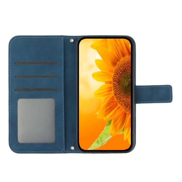 For Xiaomi Redmi 13C 5G Skin Feel Sun Flower Embossed Flip Leather Phone Case with Lanyard(Inky Blue) - 13C Cases by buy2fix | Online Shopping UK | buy2fix