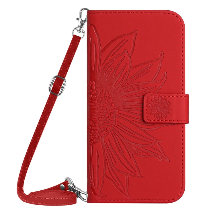 For Xiaomi Redmi 13C 5G Skin Feel Sun Flower Embossed Flip Leather Phone Case with Lanyard(Red) - 13C Cases by buy2fix | Online Shopping UK | buy2fix