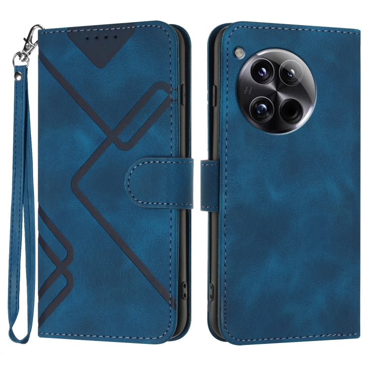 For OnePlus 12 Line Pattern Skin Feel Leather Phone Case(Royal Blue) - OnePlus Cases by buy2fix | Online Shopping UK | buy2fix