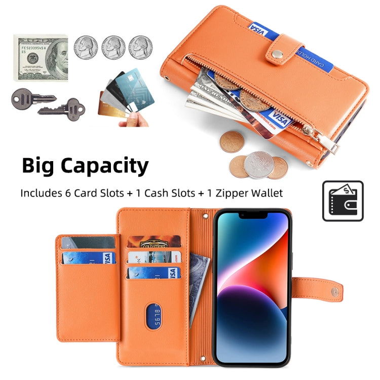 For Samsung Galaxy S21 Ultra 5G Sheep Texture Cross-body Zipper Wallet Leather Phone Case(Orange) - Galaxy S21 Ultra 5G Cases by buy2fix | Online Shopping UK | buy2fix