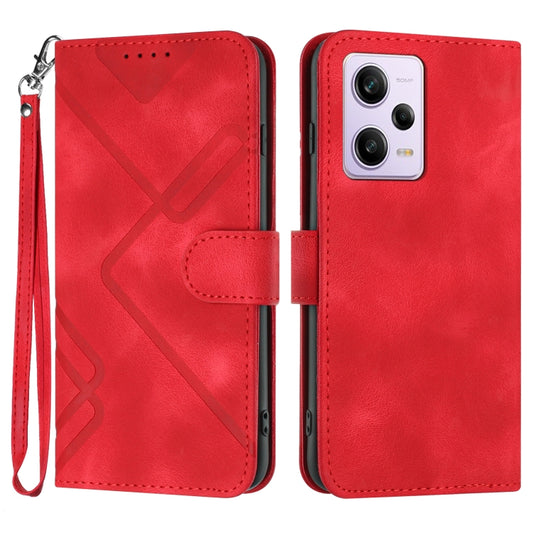 For Xiaomi Redmi Note 12 Pro+ 4G/5G Global Line Pattern Skin Feel Leather Phone Case(Red) - Xiaomi Cases by buy2fix | Online Shopping UK | buy2fix