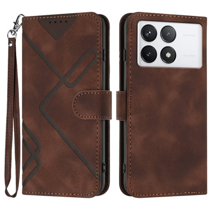 For Xiaomi Redmi K70 Line Pattern Skin Feel Leather Phone Case(Coffee) - K70 Cases by buy2fix | Online Shopping UK | buy2fix