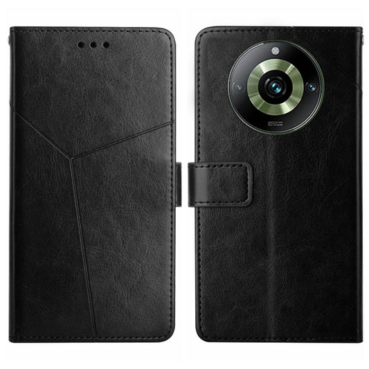 For Realme 11 Pro 5G / 11 Pro+ 5G HT01 Y-shaped Pattern Flip Leather Phone Case(Black) - Realme Cases by buy2fix | Online Shopping UK | buy2fix