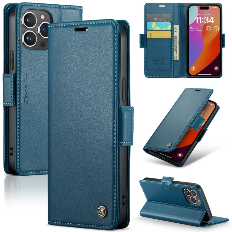 For iPhone 15 Pro Max CaseMe 023 Butterfly Buckle Litchi Texture RFID Anti-theft Leather Phone Case(Blue) - iPhone 15 Pro Max Cases by CaseMe | Online Shopping UK | buy2fix