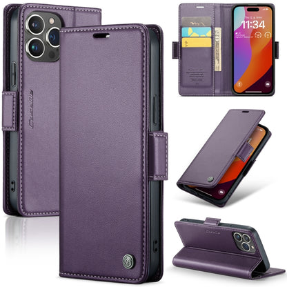 For iPhone 15 Pro CaseMe 023 Butterfly Buckle Litchi Texture RFID Anti-theft Leather Phone Case(Pearly Purple) - iPhone 15 Pro Cases by CaseMe | Online Shopping UK | buy2fix