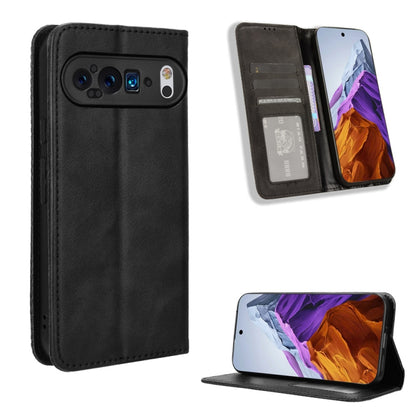 For Google Pixel 9 Pro Magnetic Buckle Retro Texture Leather Phone Case(Black) - Google Cases by buy2fix | Online Shopping UK | buy2fix