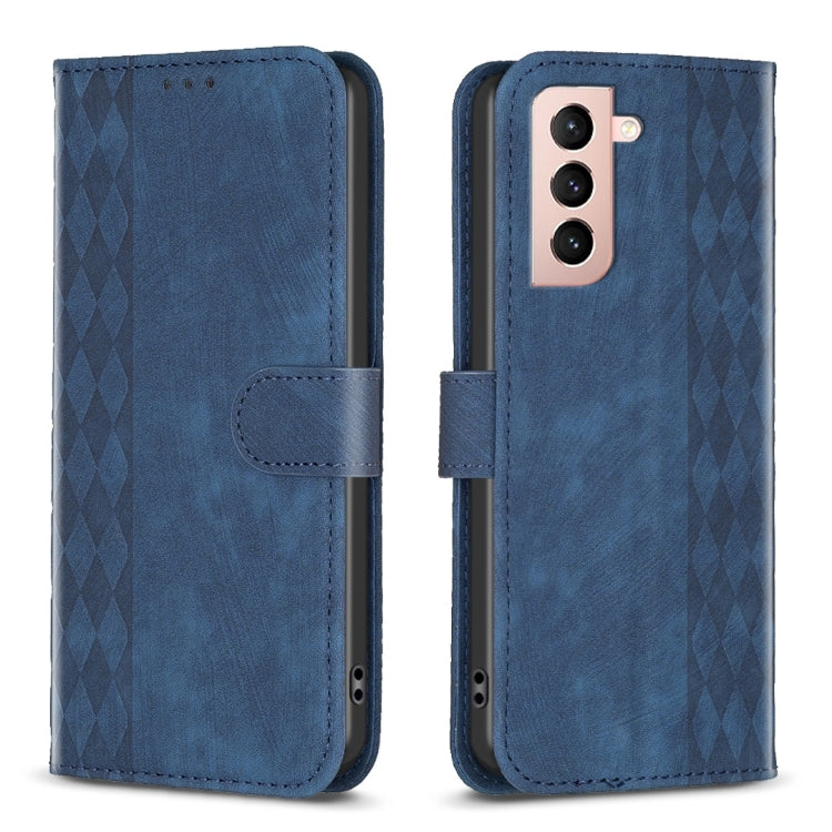For Samsung Galaxy S21+ 5G Plaid Embossed Leather Phone Case(Blue) - Galaxy S21+ 5G Cases by buy2fix | Online Shopping UK | buy2fix