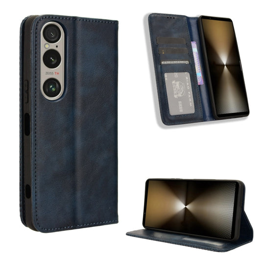For Sony Xperia 1 VI 2024 Magnetic Buckle Retro Texture Leather Phone Case(Blue) - Sony Cases by buy2fix | Online Shopping UK | buy2fix