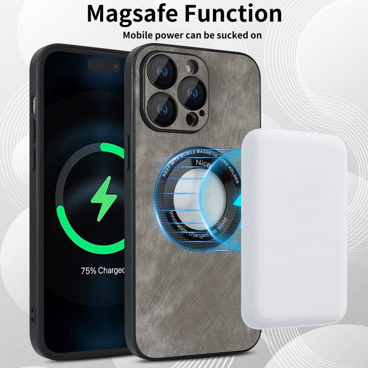 For iPhone 11 Pro Max Skin Feel Leather MagSafe Magnetic Phone Case(Grey) - iPhone 11 Pro Max Cases by buy2fix | Online Shopping UK | buy2fix