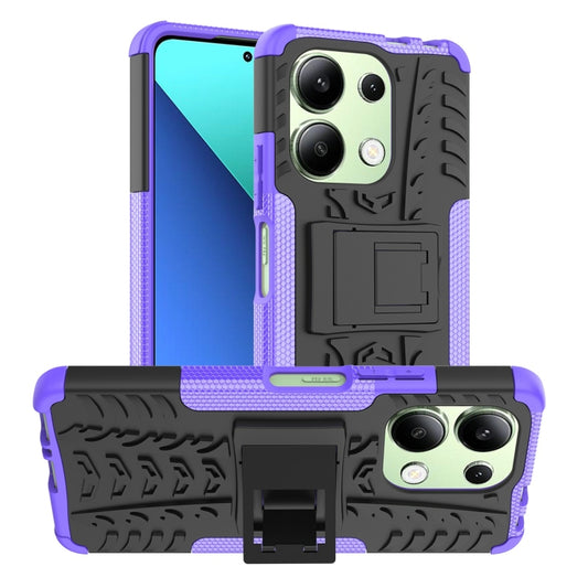 For Xiaomi Redmi Note 13 4G Tire Texture TPU + PC Phone Case with Holder(Purple) - Note 13 Cases by buy2fix | Online Shopping UK | buy2fix