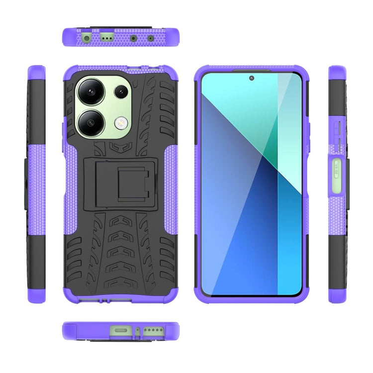 For Xiaomi Redmi Note 13 4G Tire Texture TPU + PC Phone Case with Holder(Purple) - Note 13 Cases by buy2fix | Online Shopping UK | buy2fix