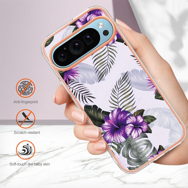 For Google Pixel 9 / 9 Pro Electroplating IMD TPU Phone Case(Purple Flower) - Google Cases by buy2fix | Online Shopping UK | buy2fix