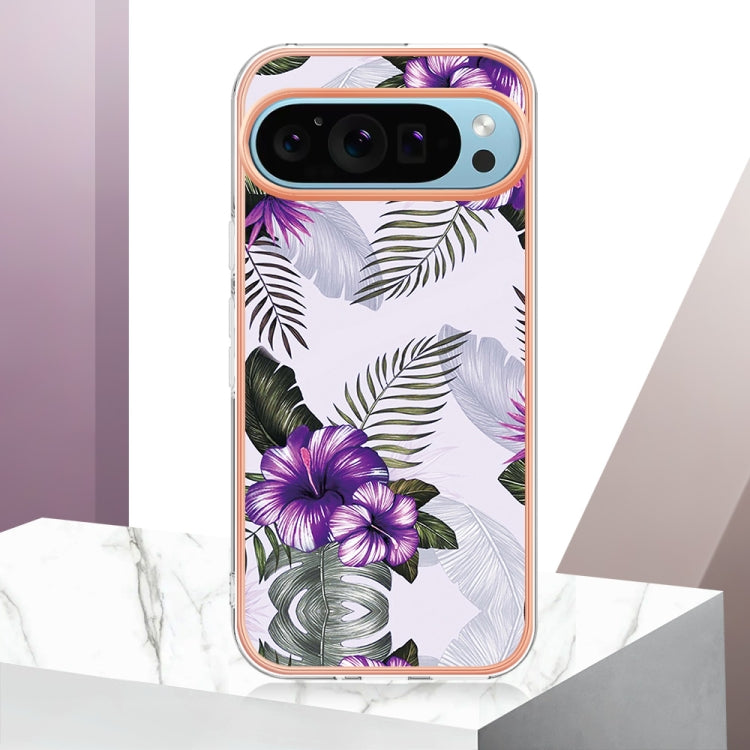 For Google Pixel 9 / 9 Pro Electroplating IMD TPU Phone Case(Purple Flower) - Google Cases by buy2fix | Online Shopping UK | buy2fix