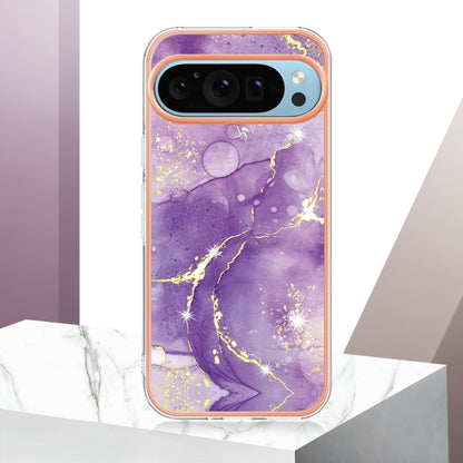 For Google Pixel 9 / 9 Pro Electroplating Marble Dual-side IMD Phone Case(Purple 002) - Google Cases by buy2fix | Online Shopping UK | buy2fix