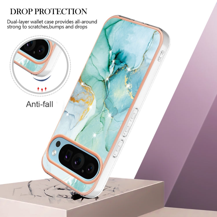 For Google Pixel 9 / 9 Pro Electroplating Marble Dual-side IMD Phone Case(Green 003) - Google Cases by buy2fix | Online Shopping UK | buy2fix