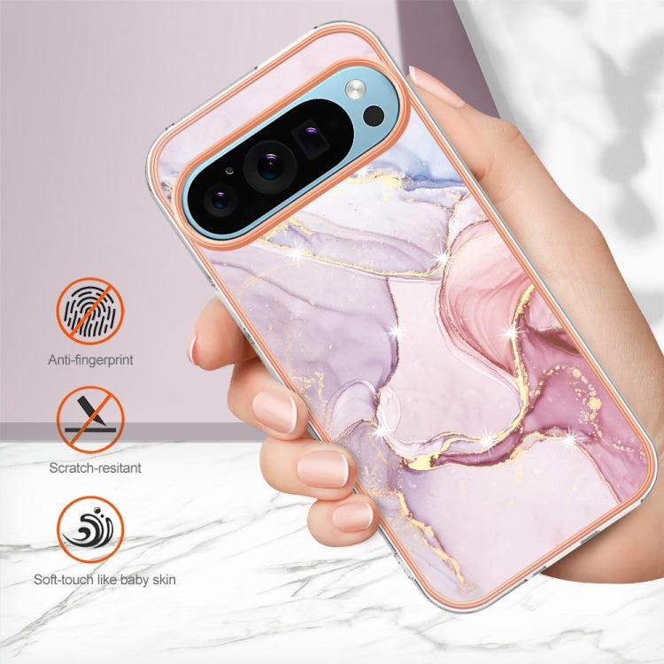 For Google Pixel 9 / 9 Pro Electroplating Marble Dual-side IMD Phone Case(Rose Gold 005) - Google Cases by buy2fix | Online Shopping UK | buy2fix