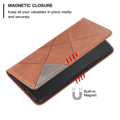 For Xiaomi Redmi 12 4G Rhombus Texture Magnetic Leather Phone Case(Brown) - Xiaomi Cases by buy2fix | Online Shopping UK | buy2fix