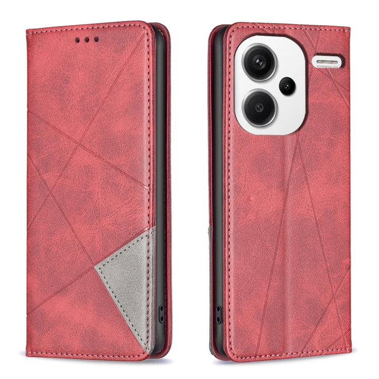 For Xiaomi Redmi Note 13 Pro+ 5G Rhombus Texture Magnetic Leather Phone Case(Red) - Xiaomi Cases by buy2fix | Online Shopping UK | buy2fix