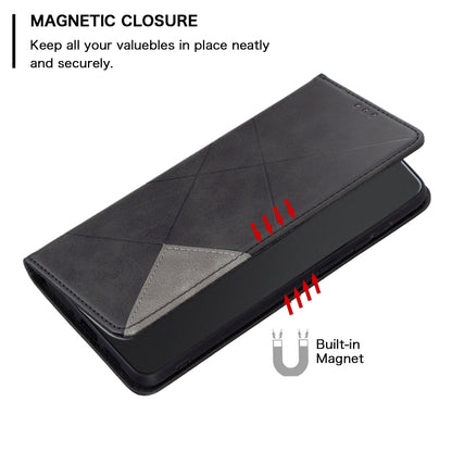 For Xiaomi Redmi Note 13 Rhombus Texture Magnetic Leather Phone Case(Black) - Xiaomi Cases by buy2fix | Online Shopping UK | buy2fix