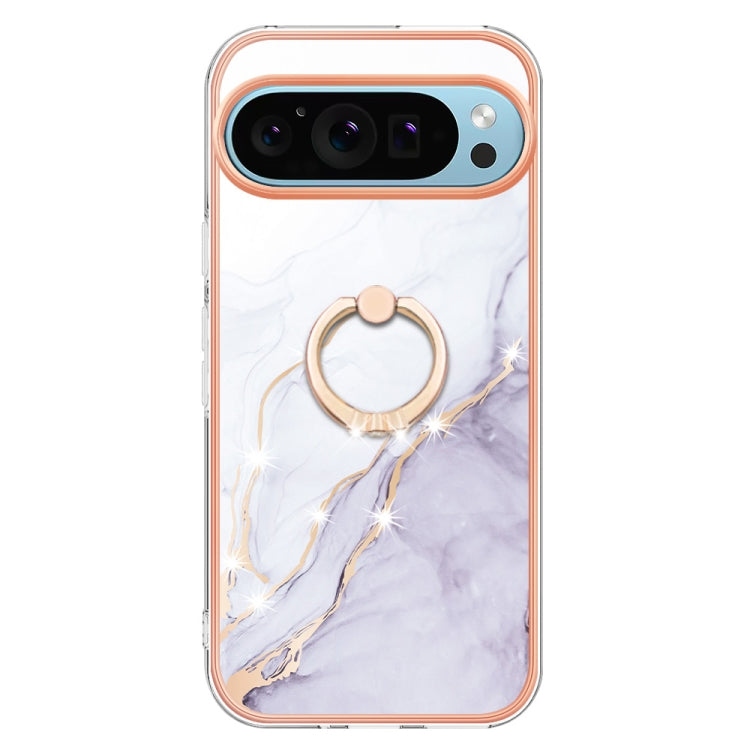 For Google Pixel 9 / 9 Pro Electroplating Marble IMD TPU Phone Case with Ring Holder(White 006) - Google Cases by buy2fix | Online Shopping UK | buy2fix