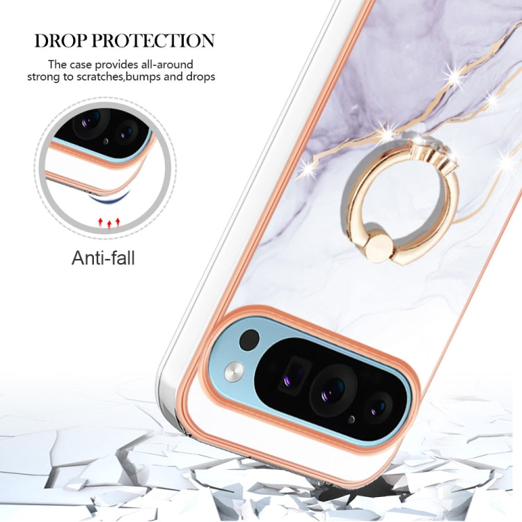 For Google Pixel 9 / 9 Pro Electroplating Marble IMD TPU Phone Case with Ring Holder(White 006) - Google Cases by buy2fix | Online Shopping UK | buy2fix