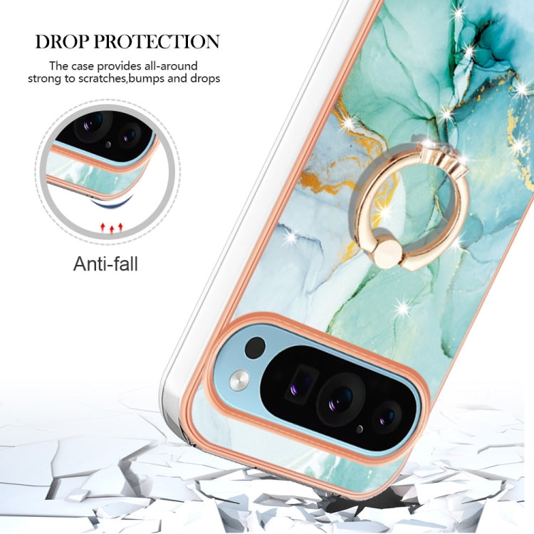 For Google Pixel 9 / 9 Pro Electroplating Marble IMD TPU Phone Case with Ring Holder(Green 003) - Google Cases by buy2fix | Online Shopping UK | buy2fix