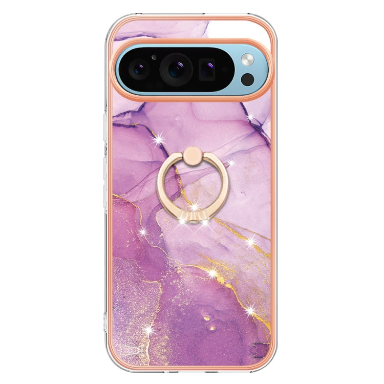 For Google Pixel 9 / 9 Pro Electroplating Marble IMD TPU Phone Case with Ring Holder(Purple 001) - Google Cases by buy2fix | Online Shopping UK | buy2fix