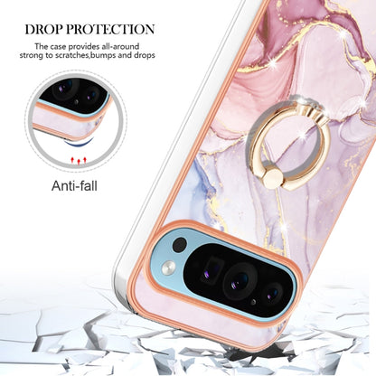 For Google Pixel 9 Pro XL Electroplating Marble IMD TPU Phone Case with Ring Holder(Rose Gold 005) - Google Cases by buy2fix | Online Shopping UK | buy2fix