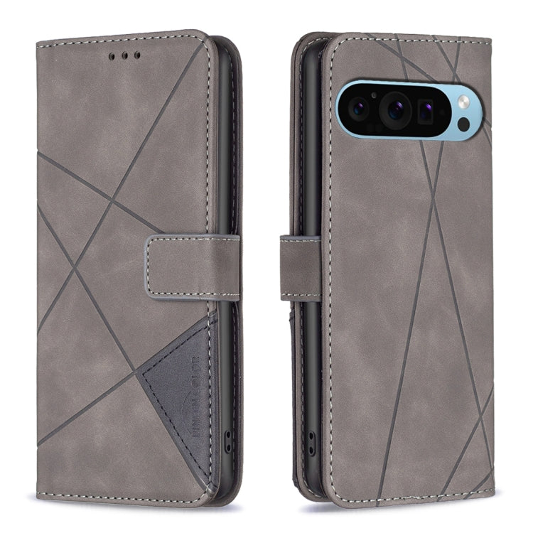 For Google Pixel 9 Pro Magnetic Buckle Rhombus Texture Leather Phone Case(Grey) - Google Cases by buy2fix | Online Shopping UK | buy2fix