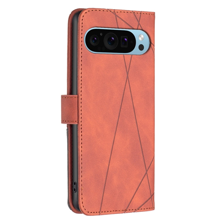 For Google Pixel 9 Pro Magnetic Buckle Rhombus Texture Leather Phone Case(Brown) - Google Cases by buy2fix | Online Shopping UK | buy2fix