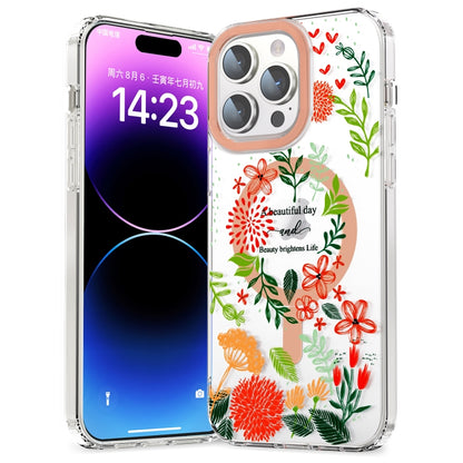 For iPhone 15 Pro MagSafe Magnetic TPU Phone Case(Red Flowers and Green Leaves) - iPhone 15 Pro Cases by buy2fix | Online Shopping UK | buy2fix