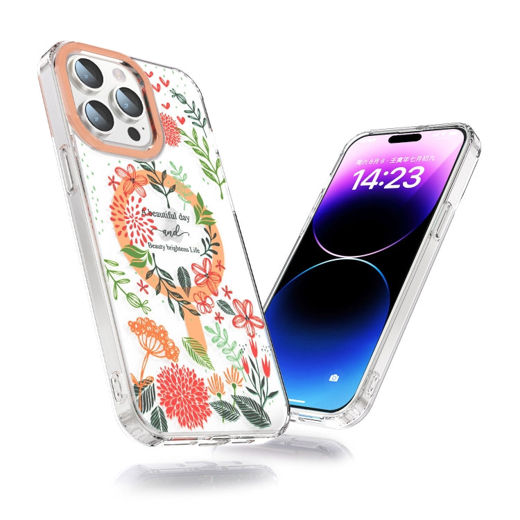 For iPhone 15 Pro MagSafe Magnetic TPU Phone Case(Red Flowers and Green Leaves) - iPhone 15 Pro Cases by buy2fix | Online Shopping UK | buy2fix