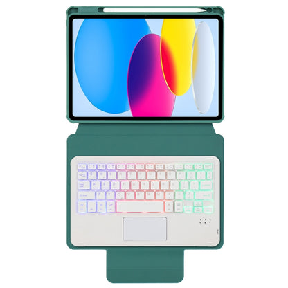 For iPad 10th Gen 10.9 2022 F10B-AS 360 Rotation Acrylic Transparent Bluetooth Keyboard Leather Case With Touch Control / Backlight(Green) - Universal by buy2fix | Online Shopping UK | buy2fix