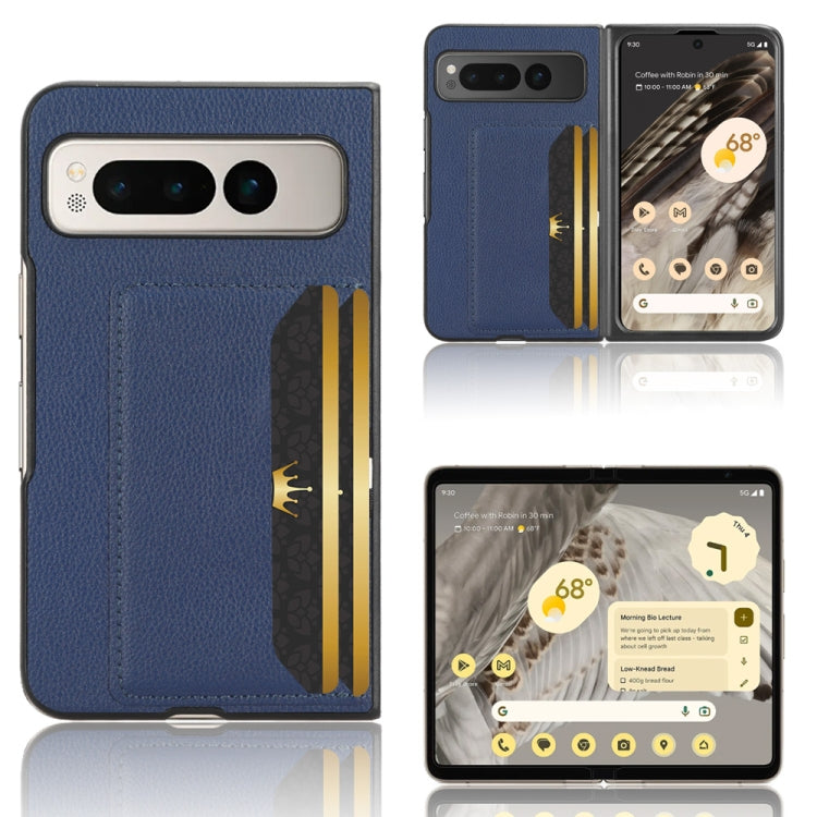 For Google Pixel Fold Litchi Texture Card Slots Back Cover Phone Case(Blue) - Google Cases by buy2fix | Online Shopping UK | buy2fix