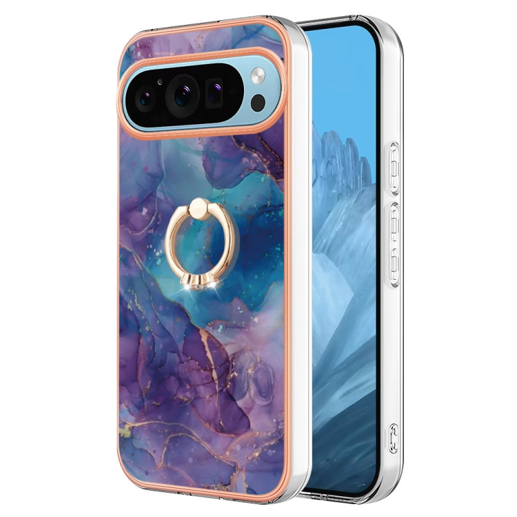 For Google Pixel 9 / 9 Pro Electroplating Marble Dual-side IMD Phone Case with Ring(Purple 016) - Google Cases by buy2fix | Online Shopping UK | buy2fix