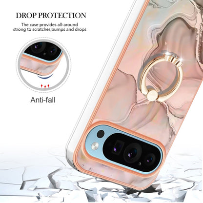 For Google Pixel 9 / 9 Pro Electroplating Marble Dual-side IMD Phone Case with Ring(Rose Gold 015) - Google Cases by buy2fix | Online Shopping UK | buy2fix