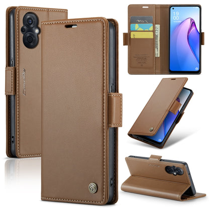 For OPPO Reno8 Lite Global CaseMe 023 Butterfly Buckle Litchi Texture RFID Anti-theft Leather Phone Case(Brown) - OPPO Cases by CaseMe | Online Shopping UK | buy2fix