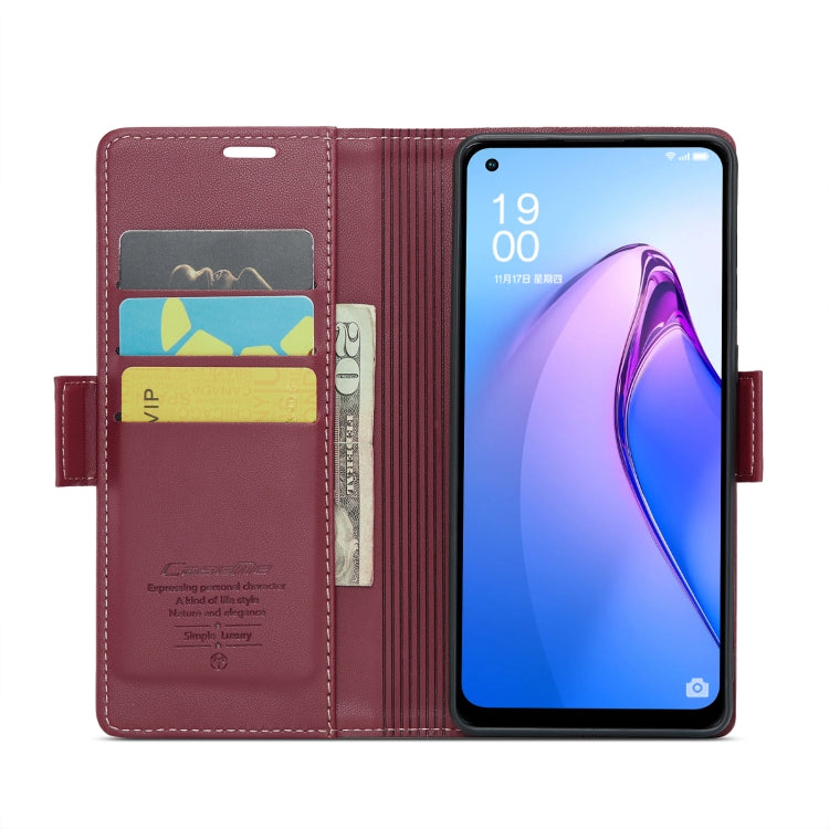 For OPPO Reno8 Lite Global CaseMe 023 Butterfly Buckle Litchi Texture RFID Anti-theft Leather Phone Case(Wine Red) - OPPO Cases by CaseMe | Online Shopping UK | buy2fix