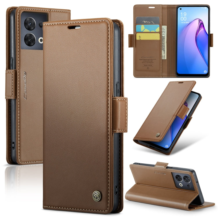 For OPPO Reno8 5G Global CaseMe 023 Butterfly Buckle Litchi Texture RFID Anti-theft Leather Phone Case(Brown) - OPPO Cases by CaseMe | Online Shopping UK | buy2fix