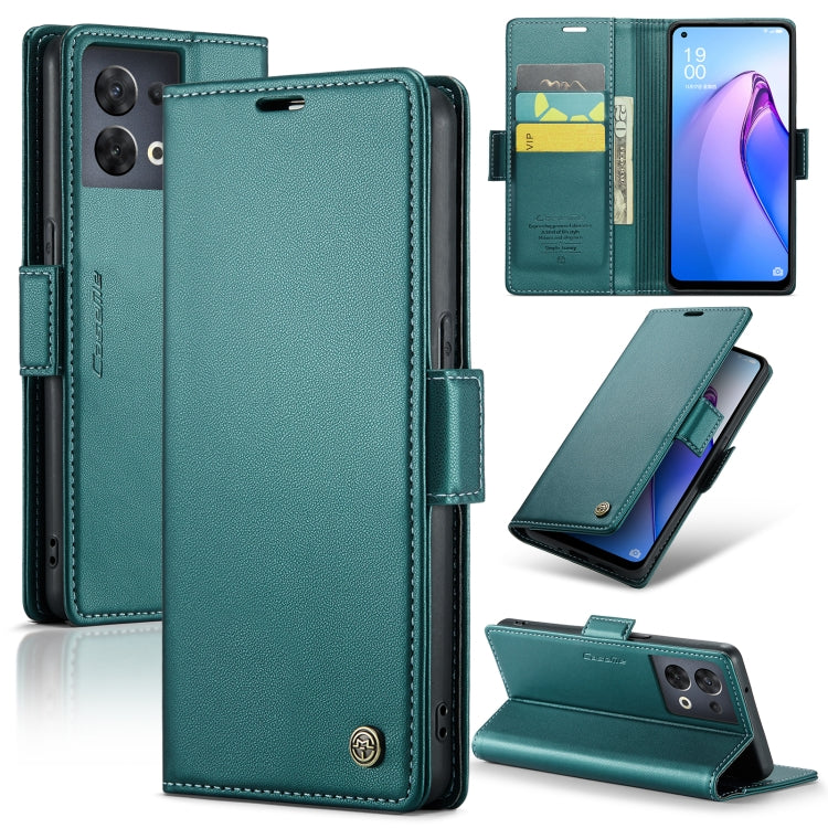 For OPPO Reno8 5G Global CaseMe 023 Butterfly Buckle Litchi Texture RFID Anti-theft Leather Phone Case(Pearly Blue) - OPPO Cases by CaseMe | Online Shopping UK | buy2fix